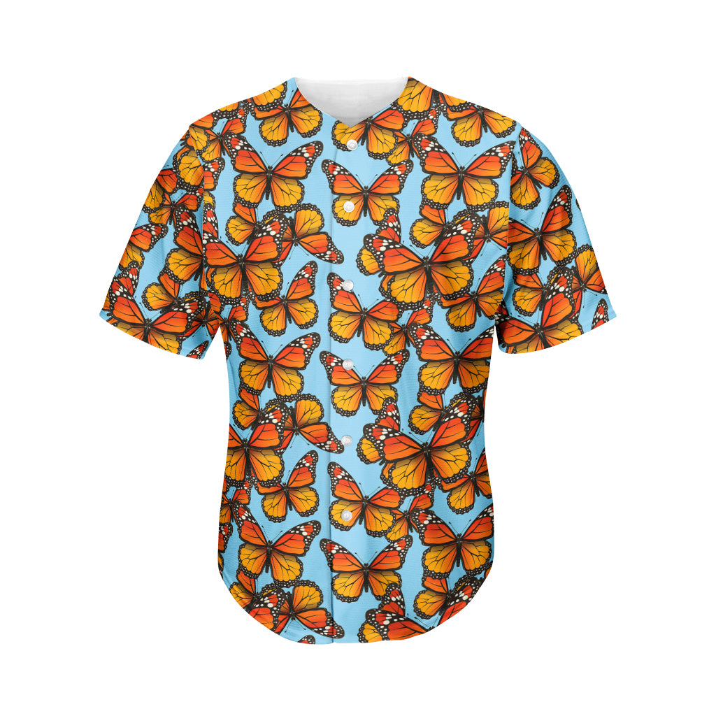 Orange Monarch Butterflies Pattern Print Men's Baseball Jersey
