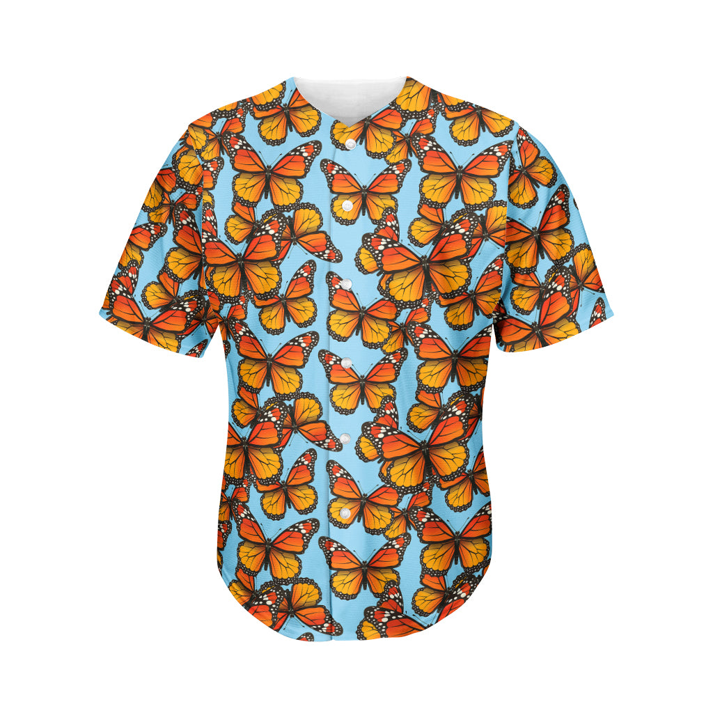 Orange Monarch Butterflies Pattern Print Men's Baseball Jersey