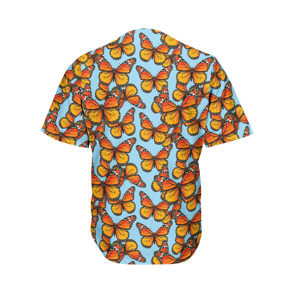 Orange Monarch Butterflies Pattern Print Men's Baseball Jersey