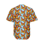 Orange Monarch Butterflies Pattern Print Men's Baseball Jersey