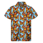 Orange Monarch Butterflies Pattern Print Men's Short Sleeve Shirt