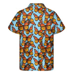 Orange Monarch Butterflies Pattern Print Men's Short Sleeve Shirt