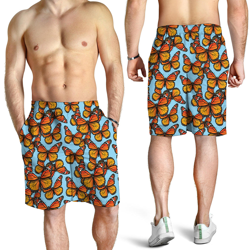 Orange Monarch Butterflies Pattern Print Men's Shorts