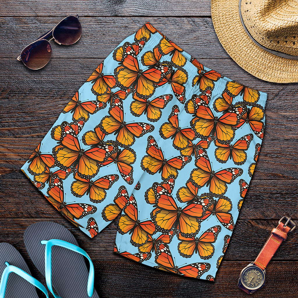 Orange Monarch Butterflies Pattern Print Men's Shorts