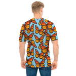 Orange Monarch Butterflies Pattern Print Men's T-Shirt