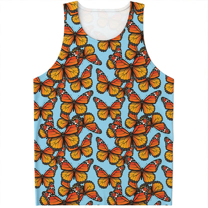 Orange Monarch Butterflies Pattern Print Men's Tank Top