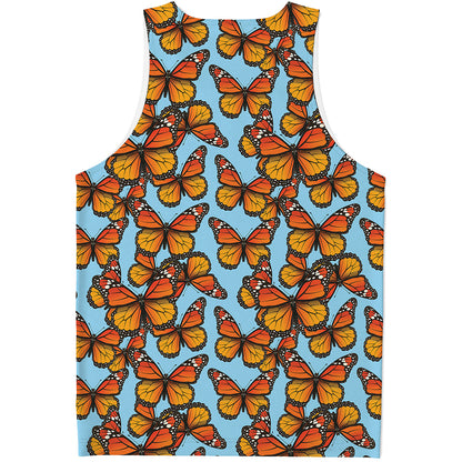 Orange Monarch Butterflies Pattern Print Men's Tank Top