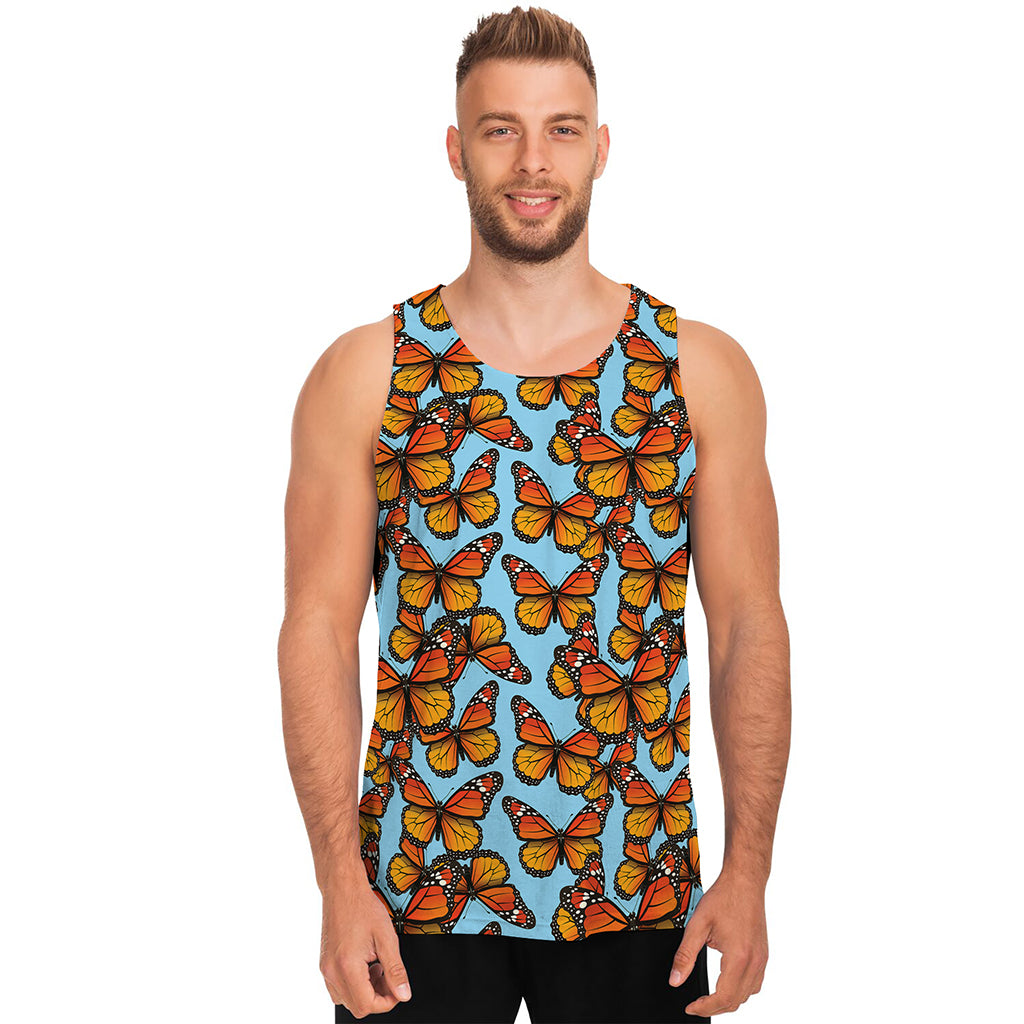 Orange Monarch Butterflies Pattern Print Men's Tank Top