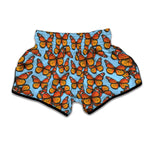 Orange Monarch Butterflies Pattern Print Muay Thai Boxing Shorts