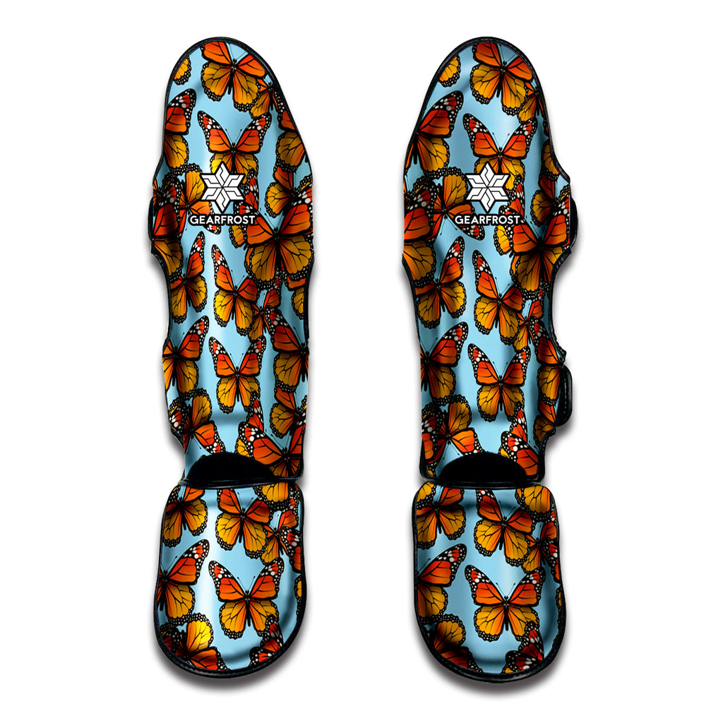 Orange Monarch Butterflies Pattern Print Muay Thai Shin Guard