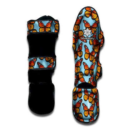 Orange Monarch Butterflies Pattern Print Muay Thai Shin Guard