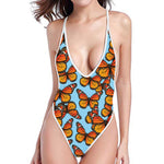 Orange Monarch Butterflies Pattern Print One Piece High Cut Swimsuit