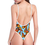 Orange Monarch Butterflies Pattern Print One Piece High Cut Swimsuit