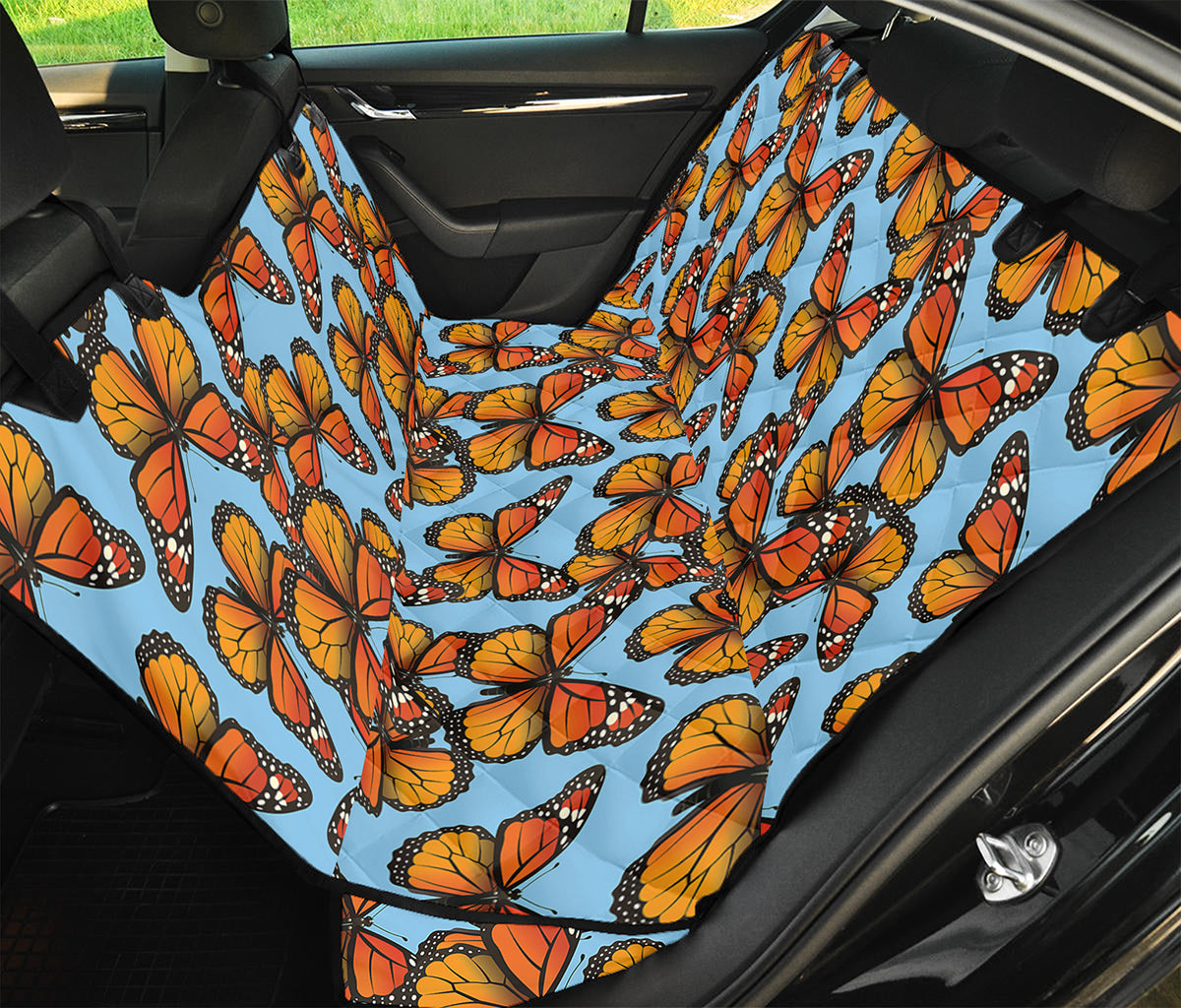 Orange Monarch Butterflies Pattern Print Pet Car Back Seat Cover