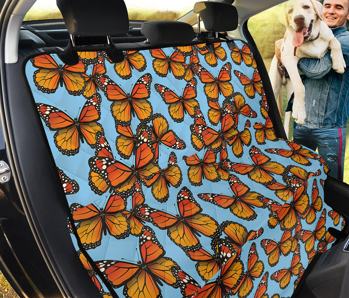 Orange Monarch Butterflies Pattern Print Pet Car Back Seat Cover