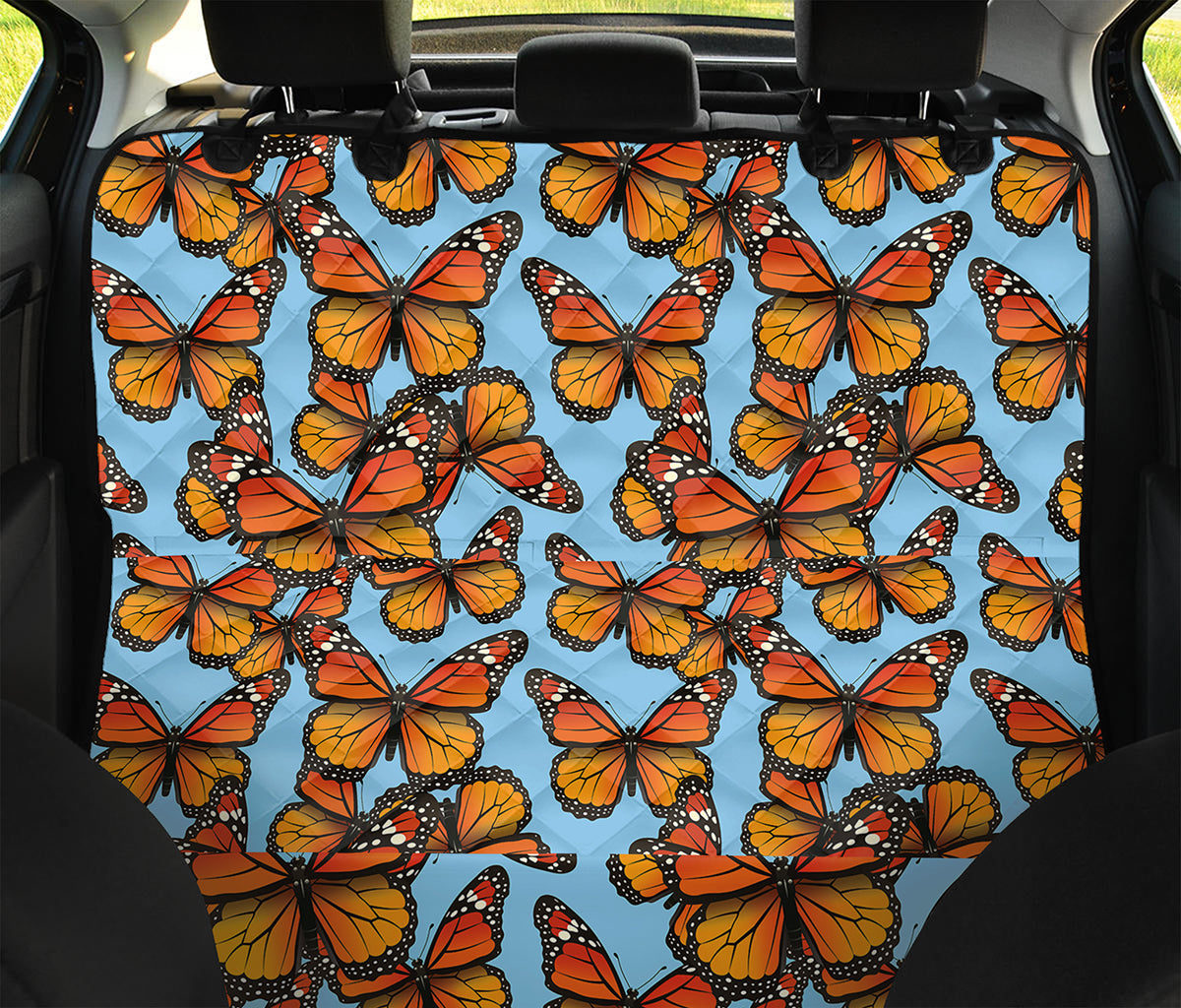 Orange Monarch Butterflies Pattern Print Pet Car Back Seat Cover