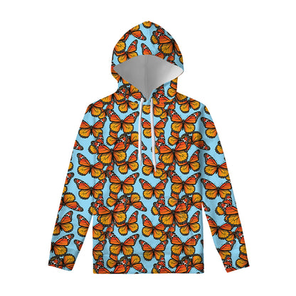 Orange Monarch Butterflies Pattern Print Pullover Hoodie