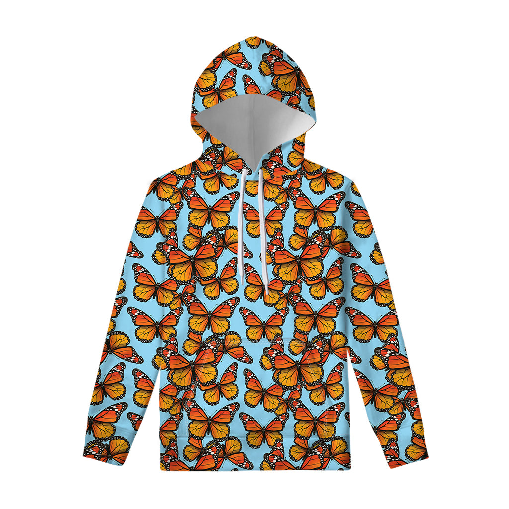 Orange Monarch Butterflies Pattern Print Pullover Hoodie