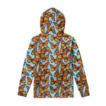 Orange Monarch Butterflies Pattern Print Pullover Hoodie
