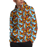 Orange Monarch Butterflies Pattern Print Pullover Hoodie