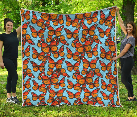 Orange Monarch Butterflies Pattern Print Quilt