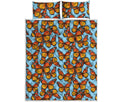 Orange Monarch Butterflies Pattern Print Quilt Bed Set