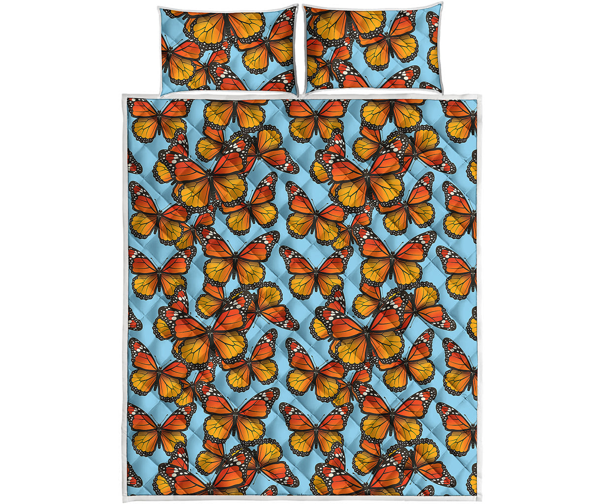 Orange Monarch Butterflies Pattern Print Quilt Bed Set