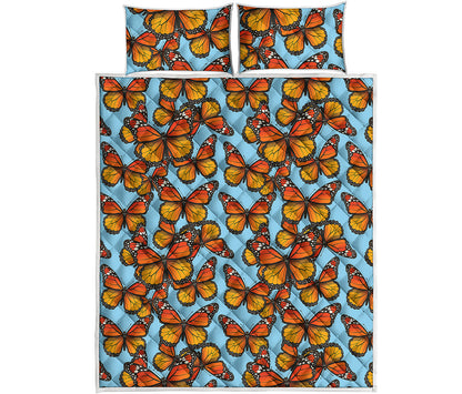 Orange Monarch Butterflies Pattern Print Quilt Bed Set