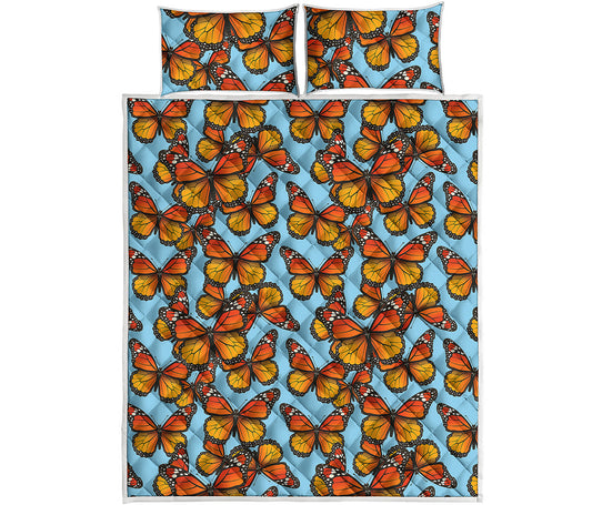 Orange Monarch Butterflies Pattern Print Quilt Bed Set