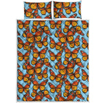 Orange Monarch Butterflies Pattern Print Quilt Bed Set