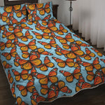 Orange Monarch Butterflies Pattern Print Quilt Bed Set