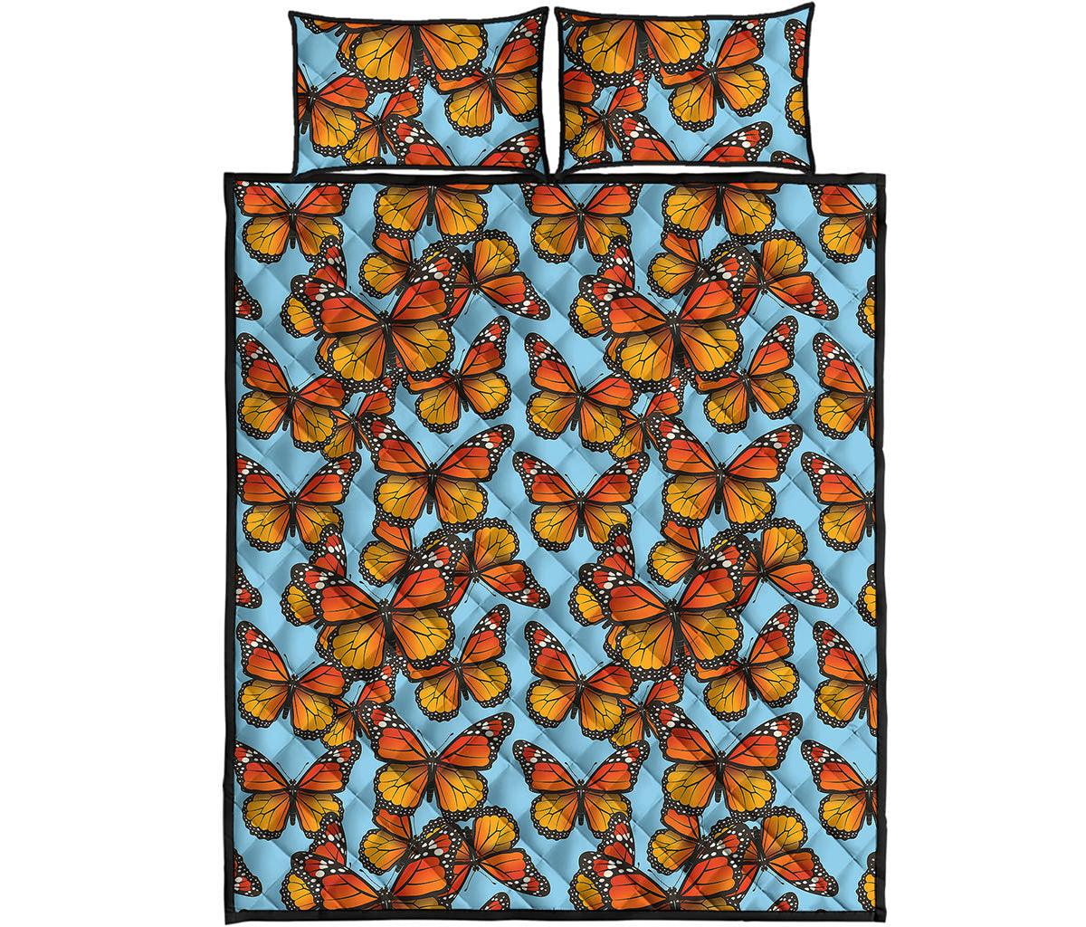 Orange Monarch Butterflies Pattern Print Quilt Bed Set