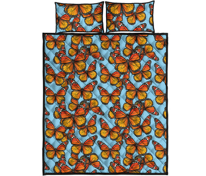 Orange Monarch Butterflies Pattern Print Quilt Bed Set