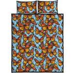 Orange Monarch Butterflies Pattern Print Quilt Bed Set