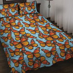 Orange Monarch Butterflies Pattern Print Quilt Bed Set