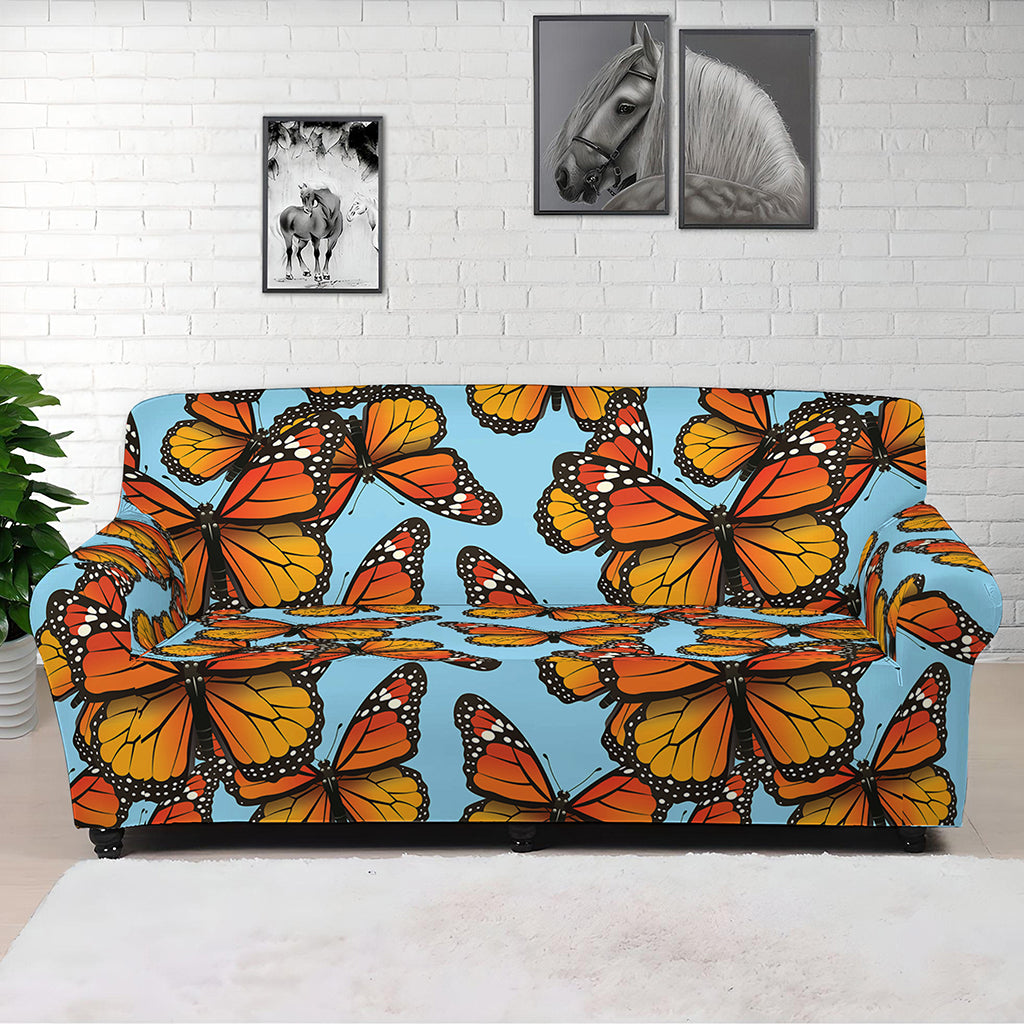 Orange Monarch Butterflies Pattern Print Sofa Cover