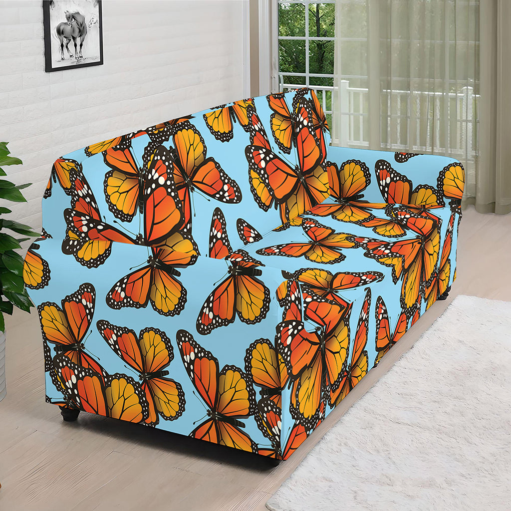 Orange Monarch Butterflies Pattern Print Sofa Cover