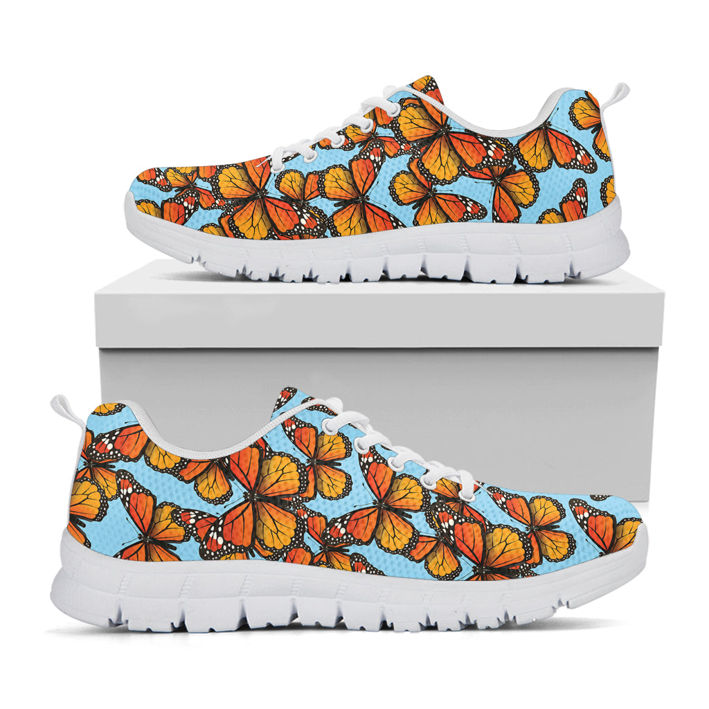 Orange Monarch Butterflies Pattern Print White Sneakers