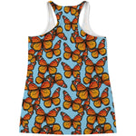 Orange Monarch Butterflies Pattern Print Women's Racerback Tank Top