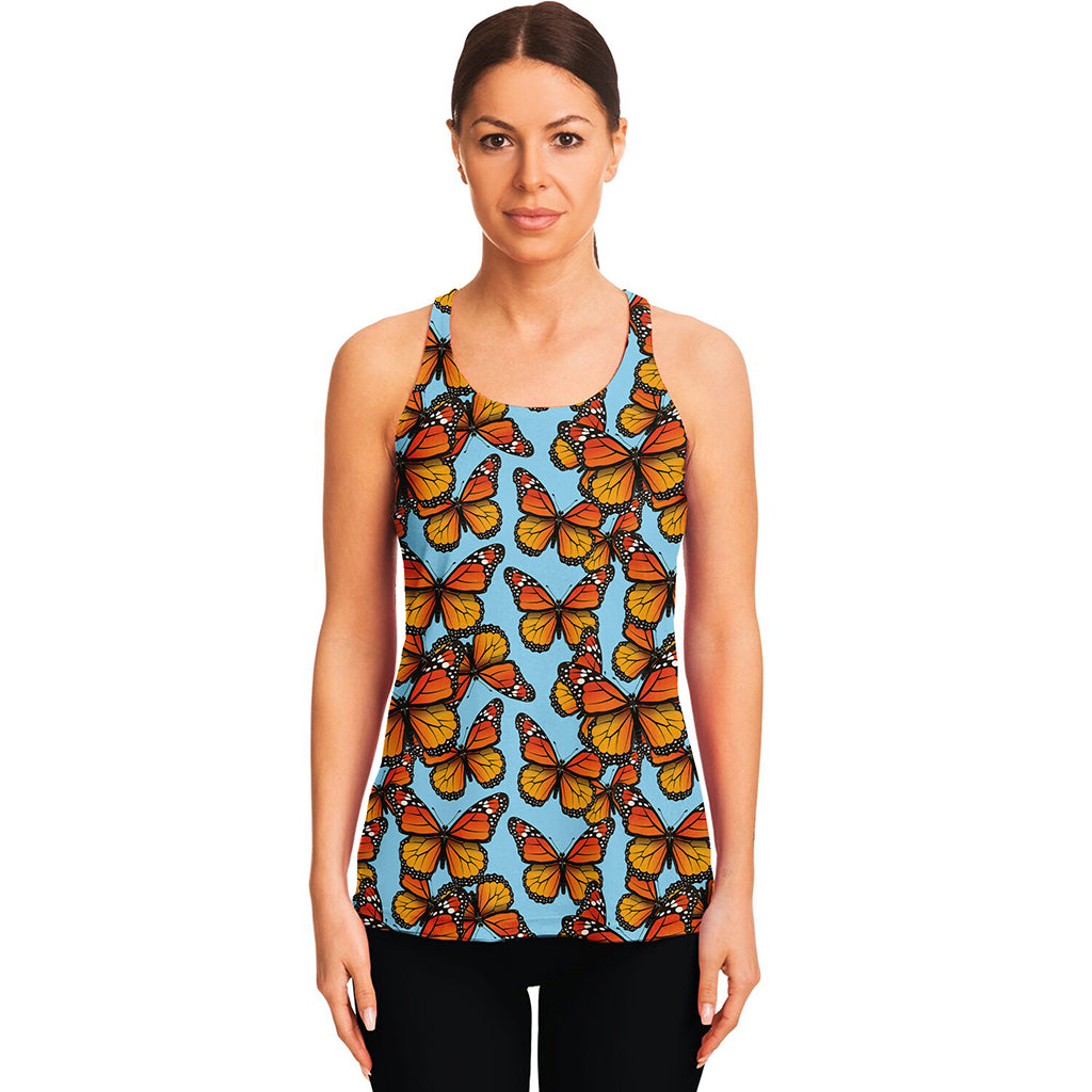 Orange Monarch Butterflies Pattern Print Women's Racerback Tank Top