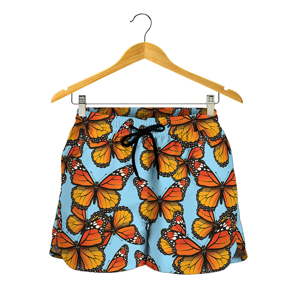 Orange Monarch Butterflies Pattern Print Women's Shorts