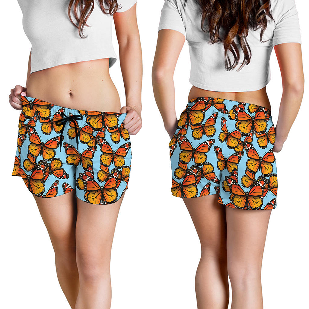 Orange Monarch Butterflies Pattern Print Women's Shorts