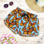 Orange Monarch Butterflies Pattern Print Women's Shorts