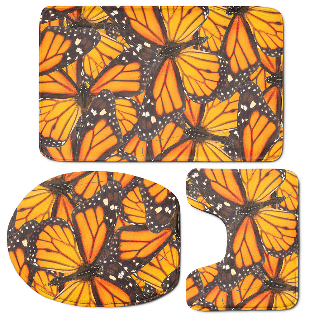 Orange Monarch Butterfly Pattern Print 3 Piece Bath Mat Set