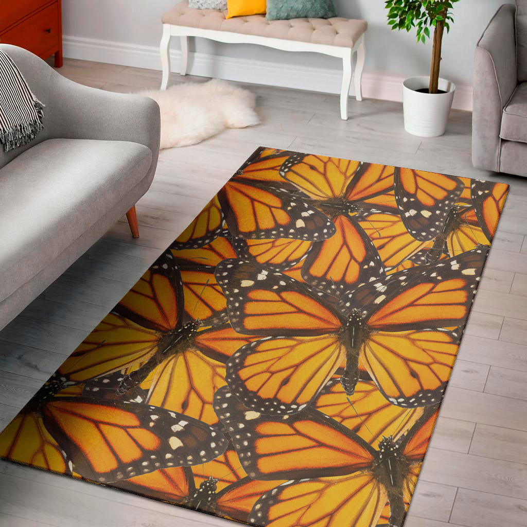 Orange Monarch Butterfly Pattern Print Area Rug