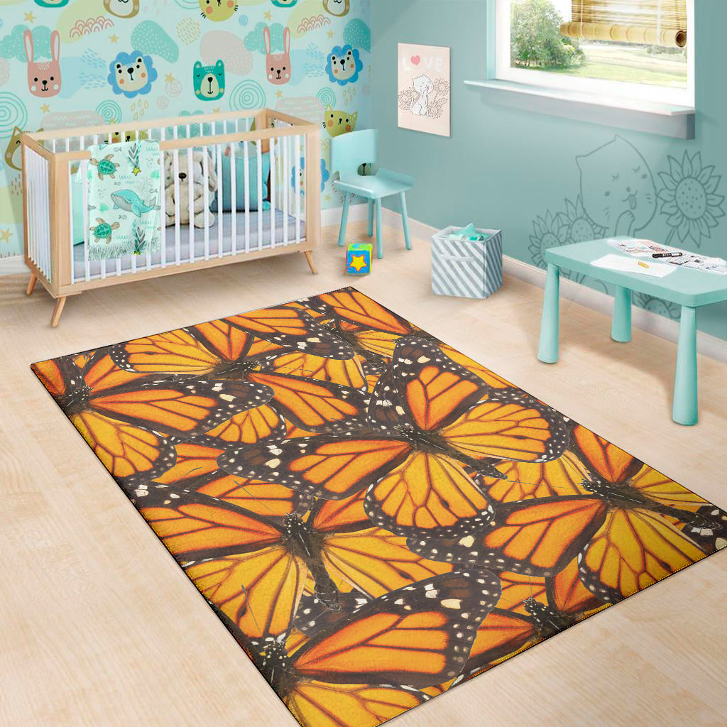 Orange Monarch Butterfly Pattern Print Area Rug