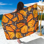 Orange Monarch Butterfly Pattern Print Beach Sarong Wrap