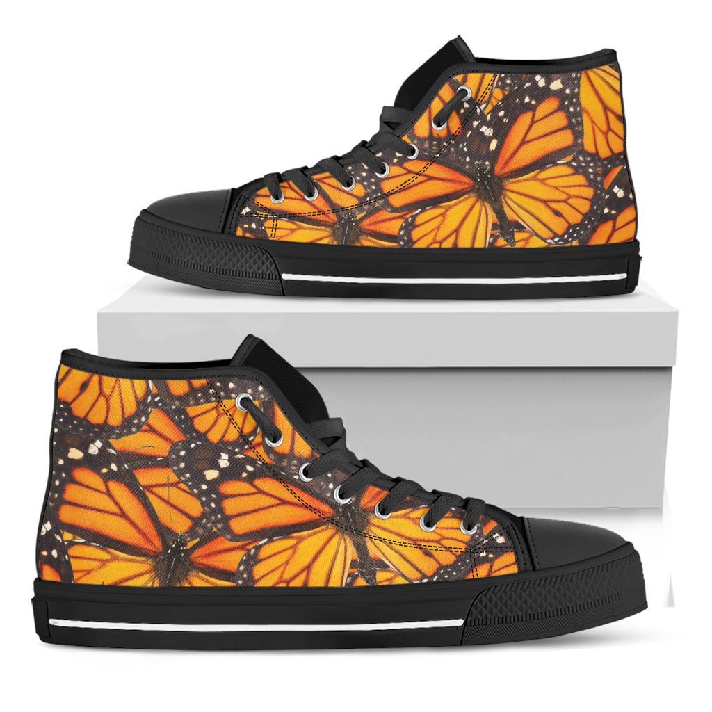Orange Monarch Butterfly Pattern Print Black High Top Shoes