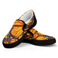 Orange Monarch Butterfly Pattern Print Black Slip On Sneakers
