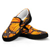 Orange Monarch Butterfly Pattern Print Black Slip On Shoes